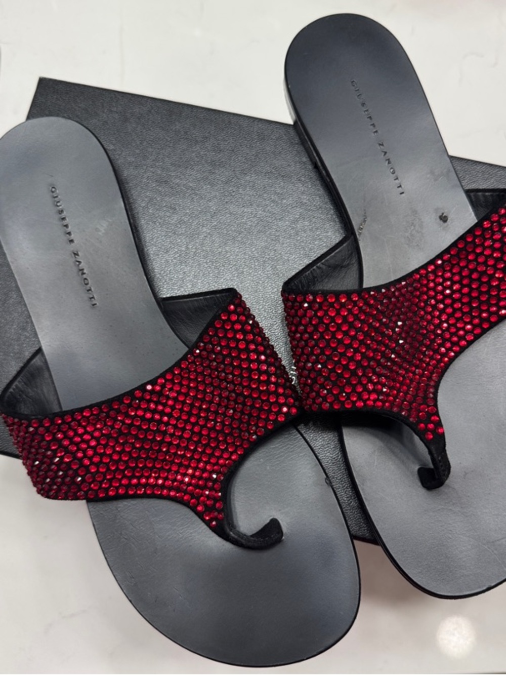 Giuseppe Zanotti Red Crystal Slide Sandals